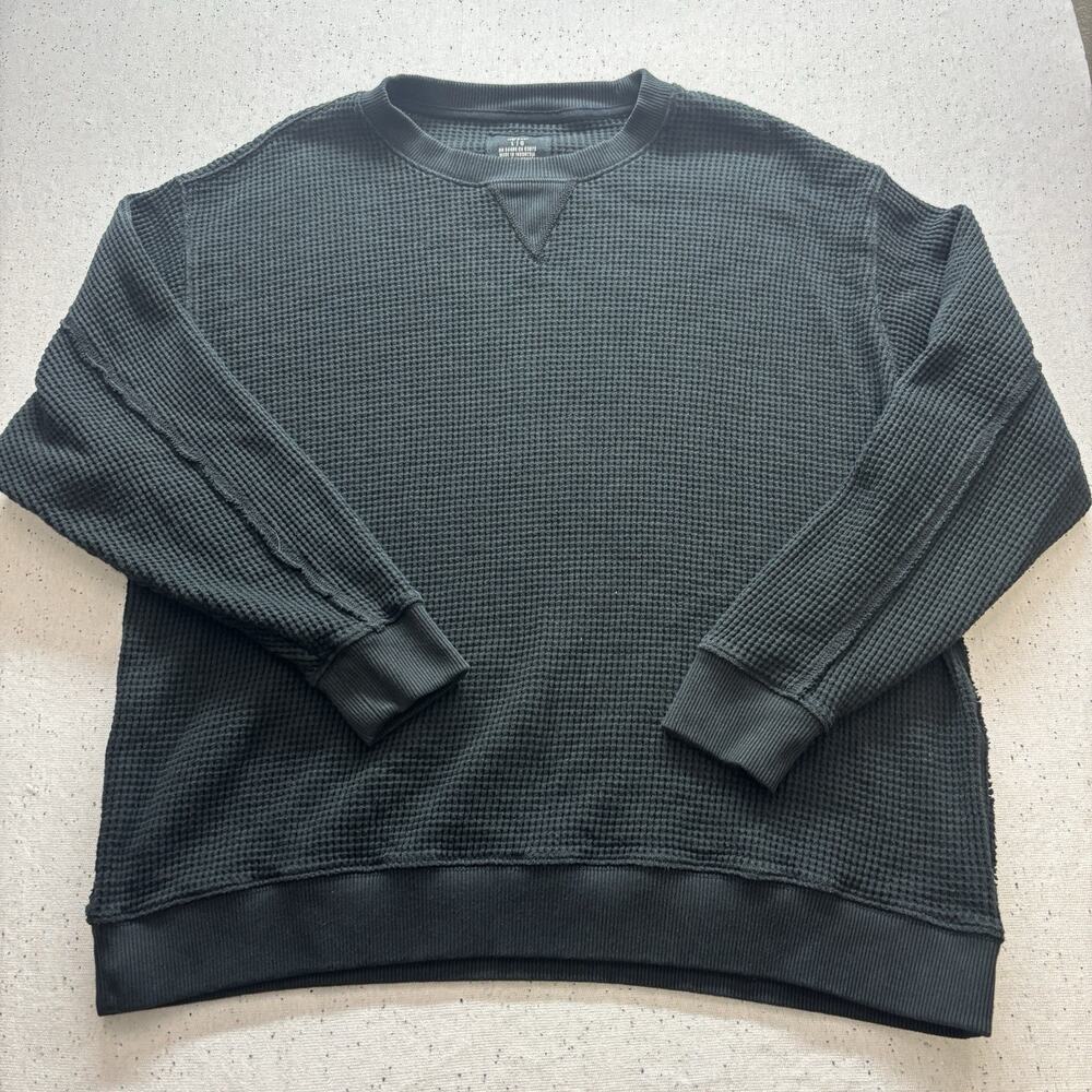 Aerie Big Hug Waffle Knit Sweater Size L Black Cottagecore Oversized Comfy